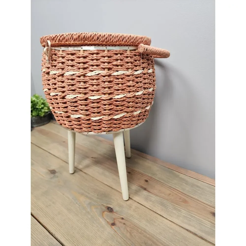 Dritz Vintage Wicker Sewing Basket With Legs Floral Needlepoint